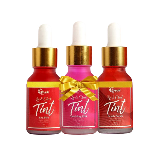 Glaash Lip & Cheek Tint Water Based 15ml Pack of 03 - Peach Punch | Sparkling Pink | Red Fire