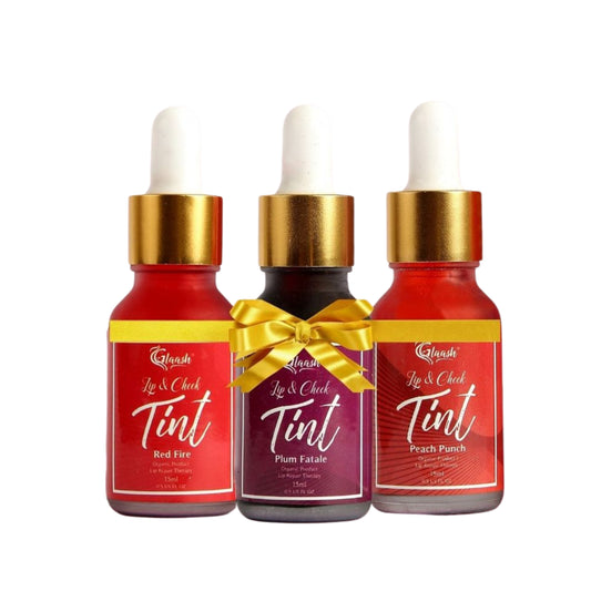 Glaash Lip & Cheek Tint Water Based 15ml Pack of 03 - Peach Punch | Plum Fatale | Red Fire