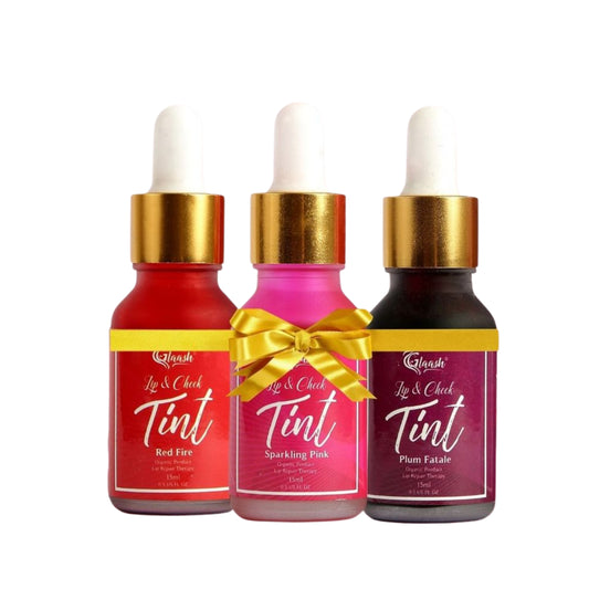 Glaash Lip & Cheek Tint Water Based 15ml Pack of 03 - Plum Fatale | Sparkling Pink | Red Fire