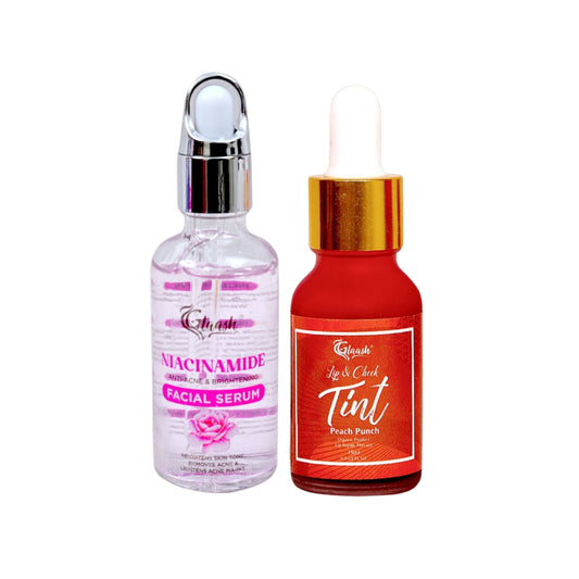 Glaash Pack of 02 Facial + Tint | Niacinamide Facial Serum + Peach Punch Tint