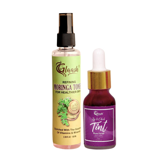 Glaash Pack of 02 Toner + Tint | Moringa Toner for Healthier Skin + Plum Fatale Tint