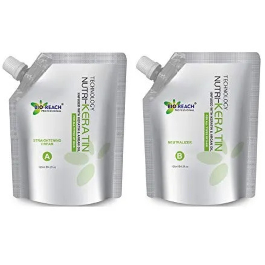BIO-REACH Nutri Hair Nutralizer & Straightening Cream With Keratin & Argan Oil 400ml each.