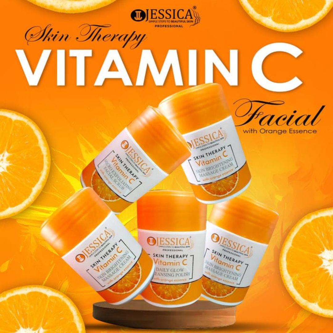JESSICA VITAMIN C THERAPY [PACK OF 4] [ 5 STEPS FACIAL SKIN POLISH,FACIAL FOAM AND PEEL OFF MASK.]
