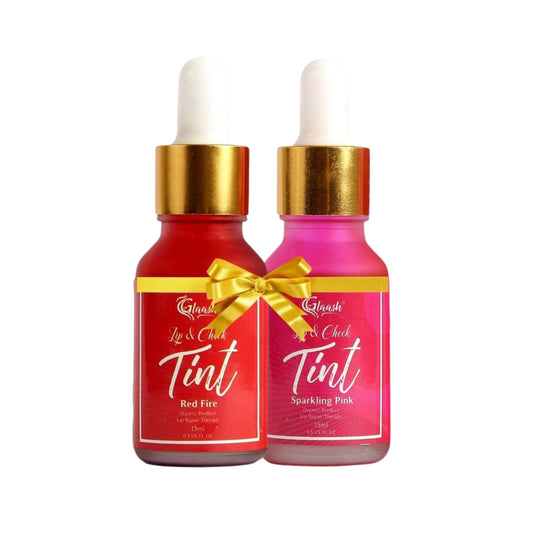 Glaash Lip & Cheek Tint Water Based 15ml Pack of 02 - Red Fire | Sparkling Pink