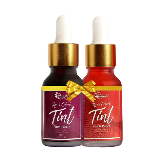 Glaash Lip & Cheek Tint Water Based 15ml Pack of 02 - Plum Fatale | Peach Punch