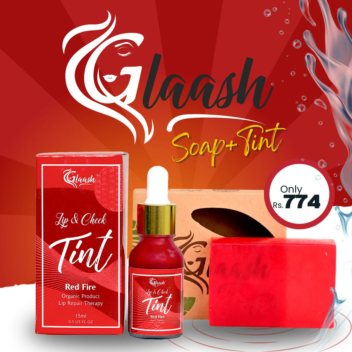 Glaash Pack of 02 Tint + Soap | Red Fire Tint + Glycerin Soap