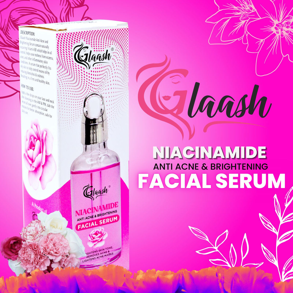 Glaash Niacinamide Anti Acne &amp; Brightening Facial Serum 50 ml